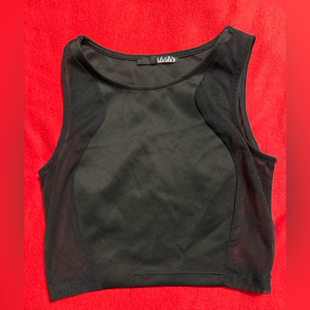 SHEIN Black Sheer Accent Crop Top
